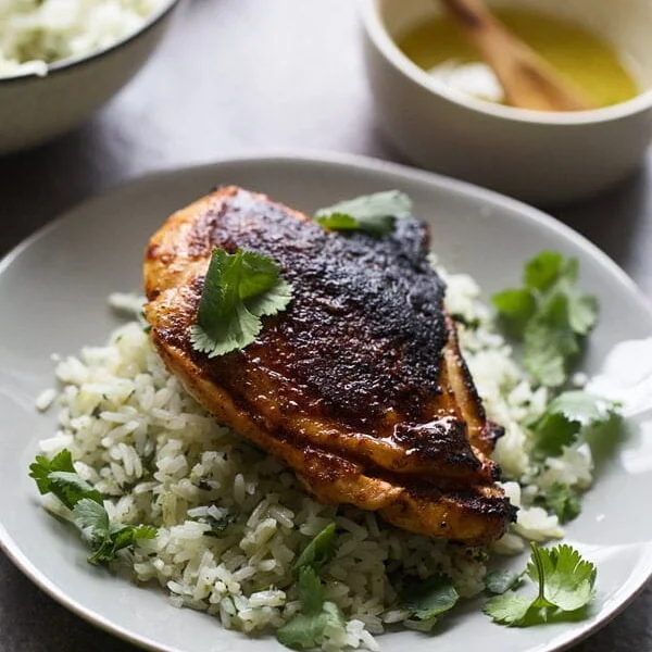 Chile and Lime Crusted Chicken with Garlicky Cilantro Rice