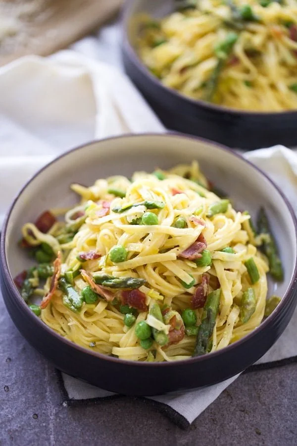 Spring Carbonara with Prosciutto