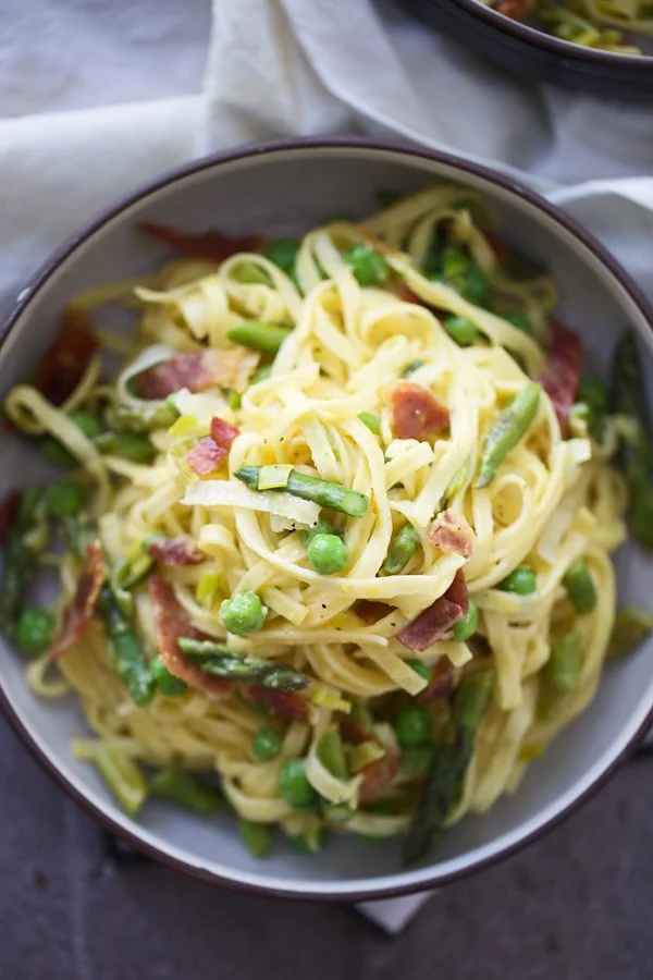 Spring Carbonara with Prosciutto