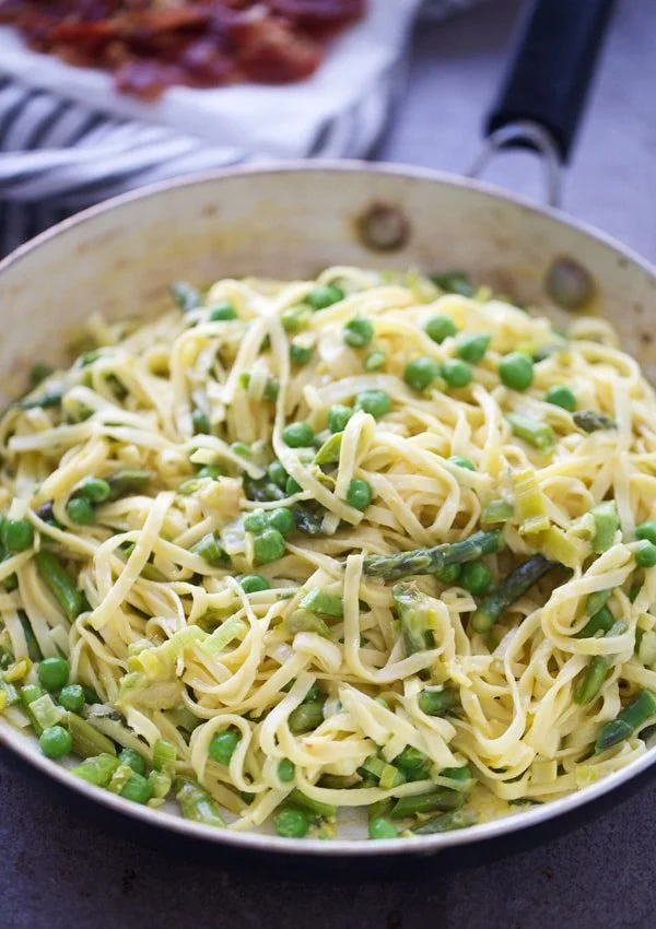 Spring Carbonara with Prosciutto