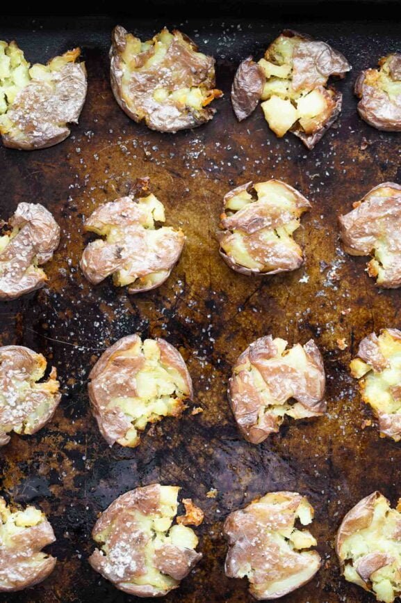 Crispy Smashed Potatoes with Green Goddess Goat Cheese Cooking for Keeps