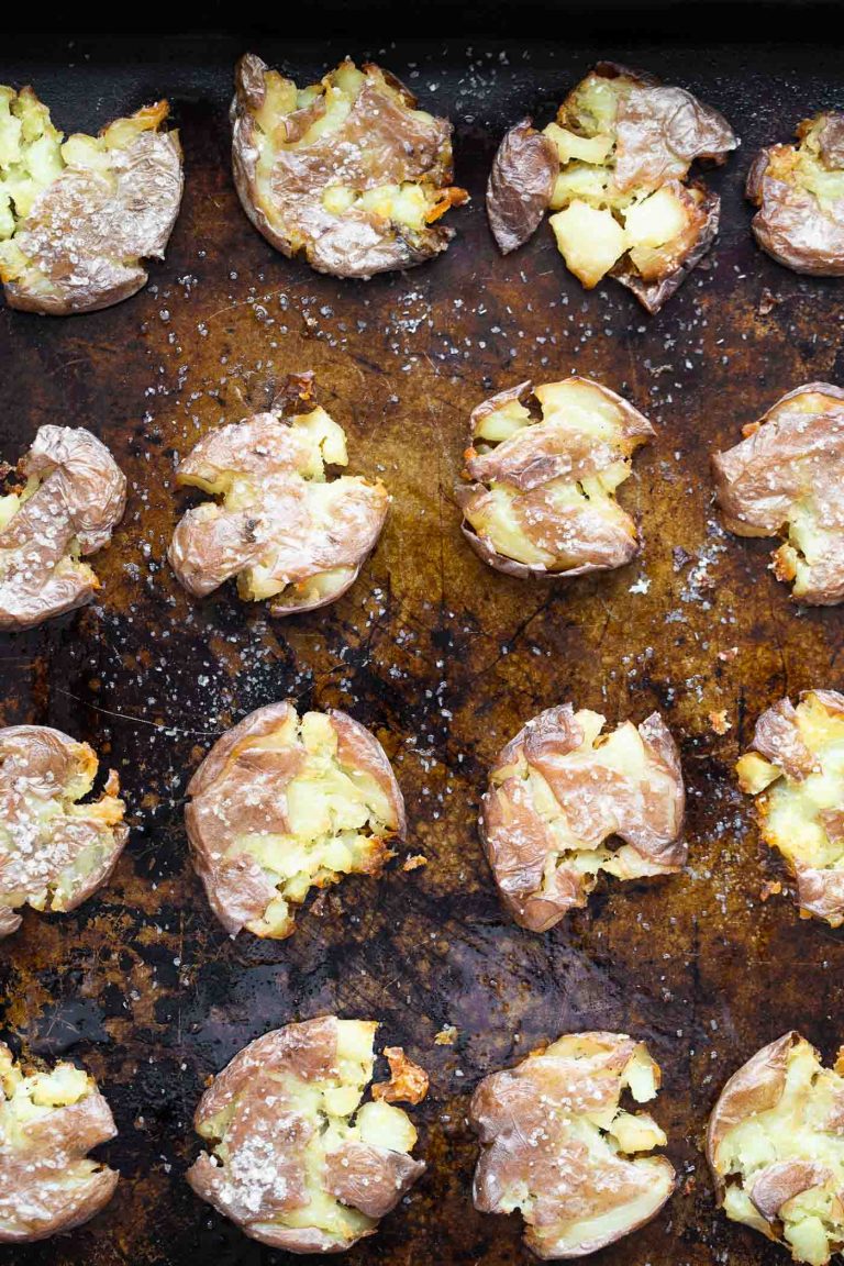 Crispy Smashed Potatoes with Green Goddess Goat Cheese Cooking for Keeps