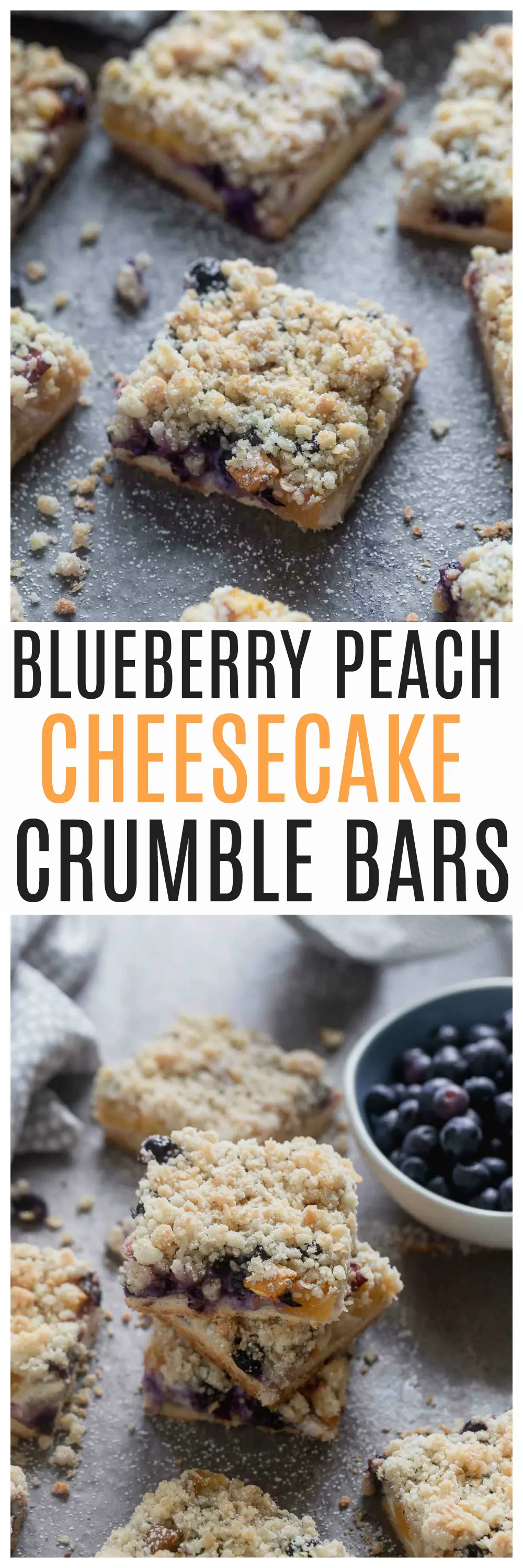 Blueberry Peach Cheesecake Crumble Bars
