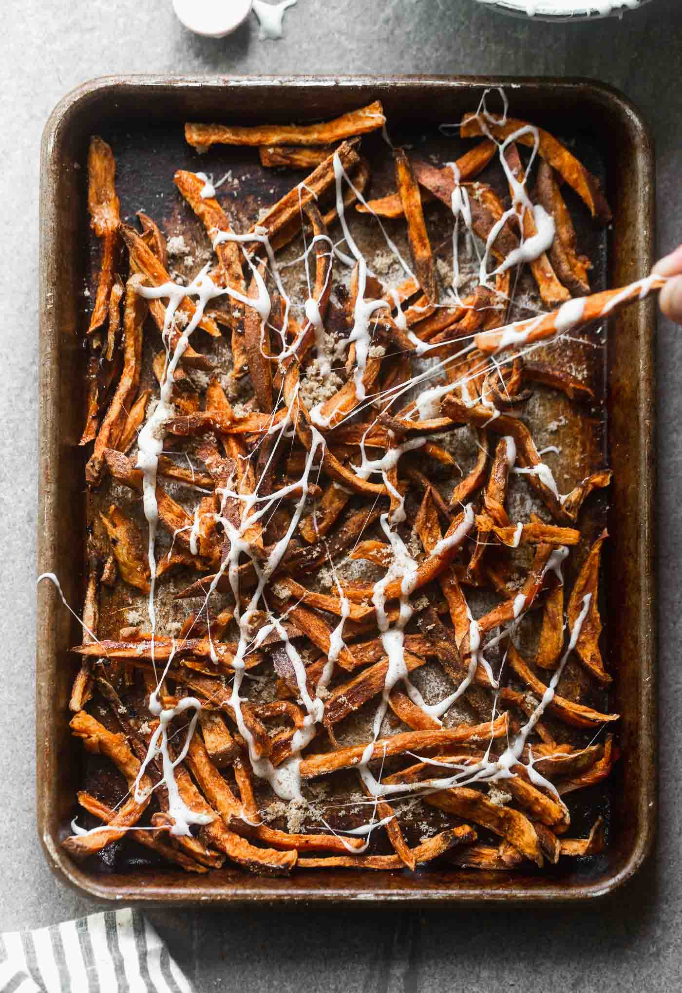 Cinnamon Sugar Sweet Potato Fries with Toasted Marshmallow Sauce