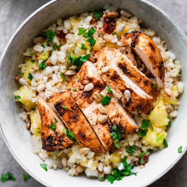 Chipotle Chicken and Pineapple Barley Bowls