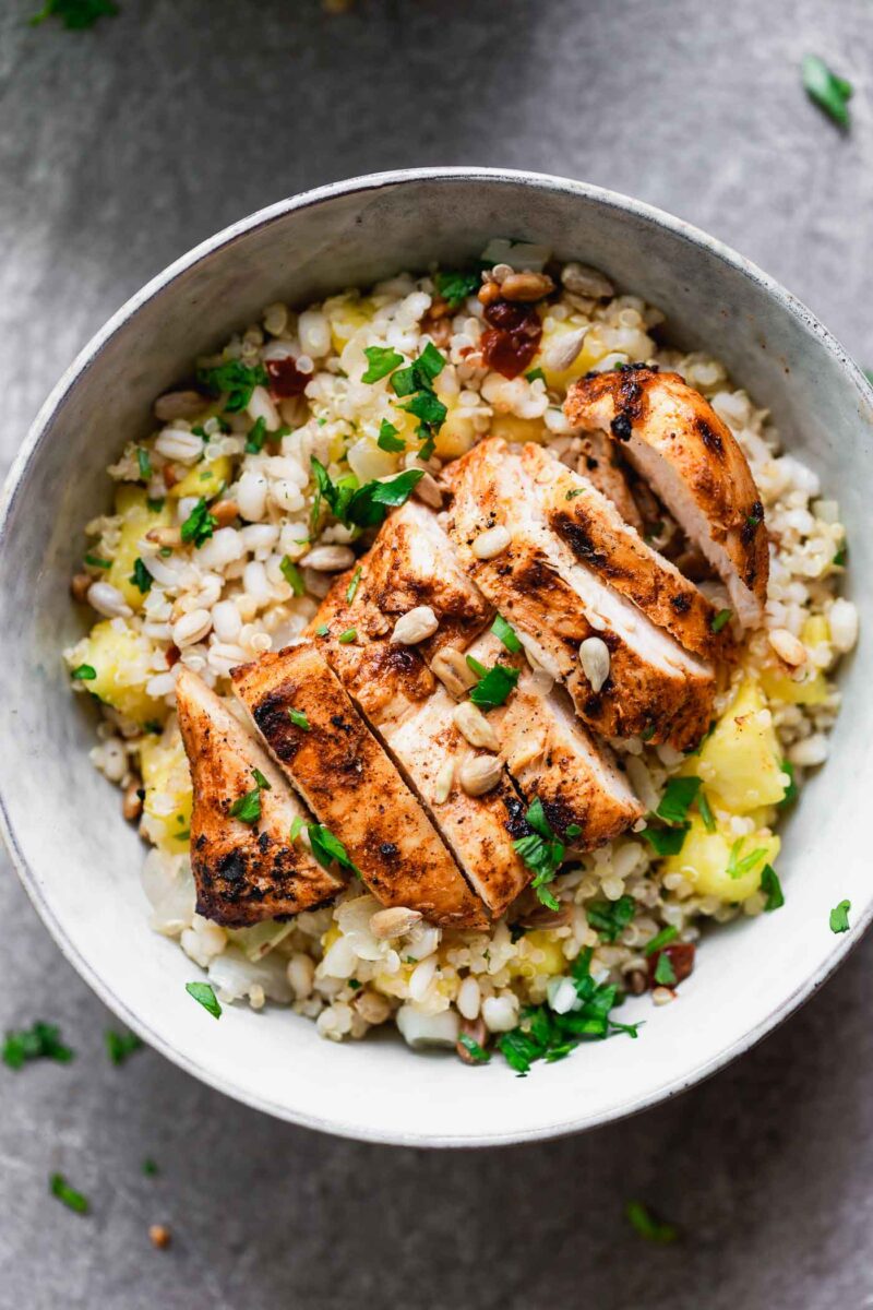 Chipotle Chicken and Pineapple Barley Bowls
