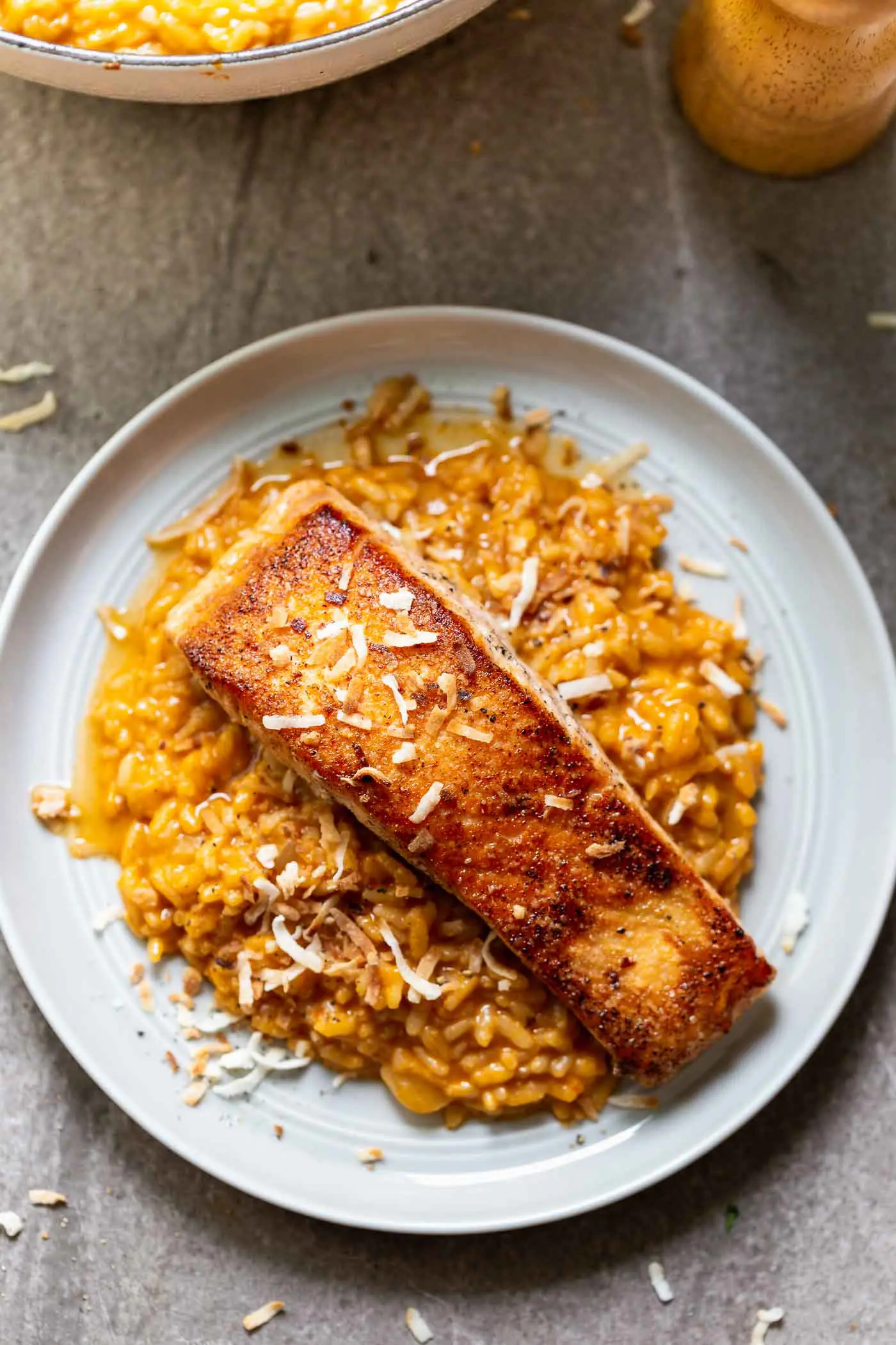 Coconut Curry Risotto with Crispy Salmon