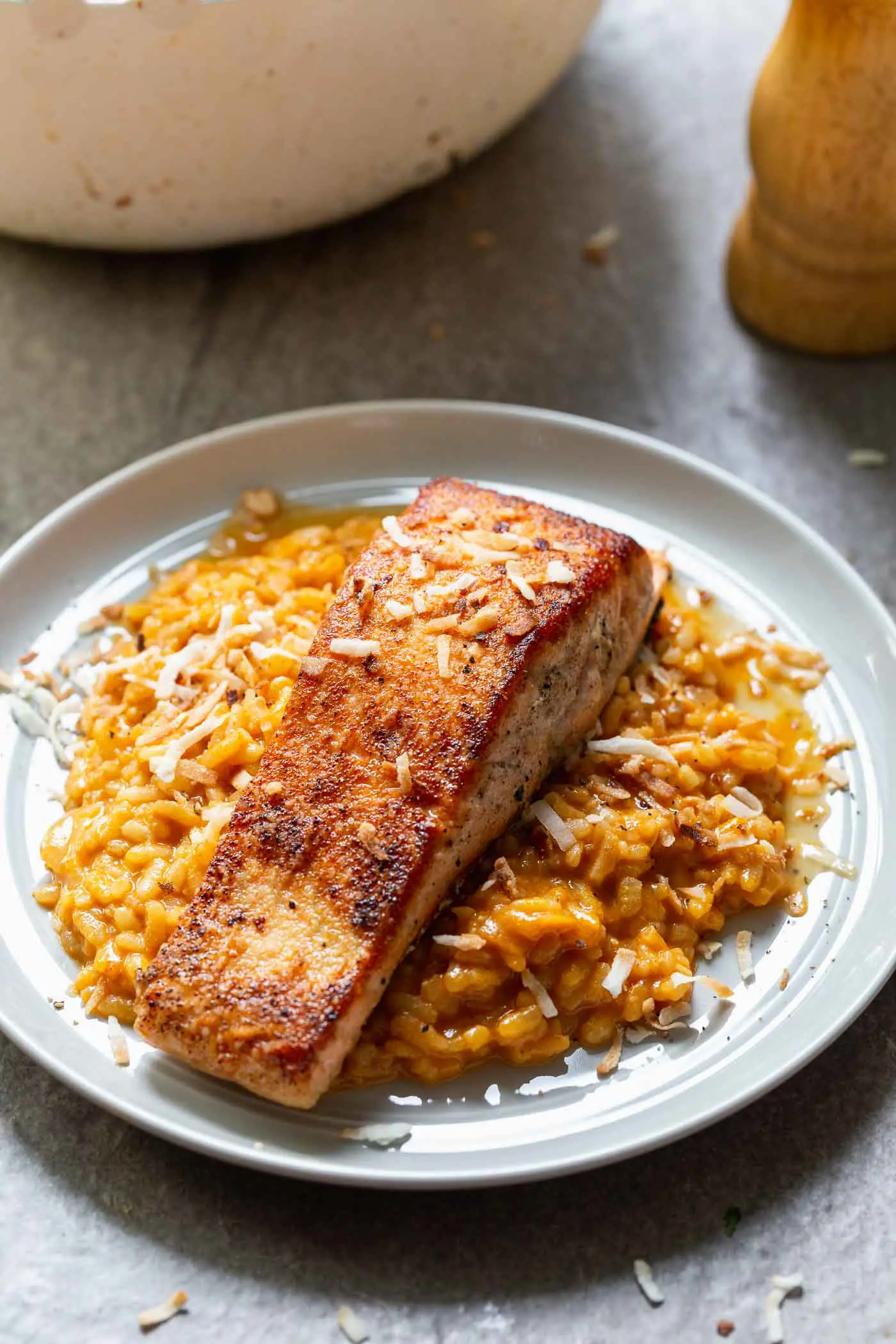 Coconut Curry Risotto with Crispy Salmon