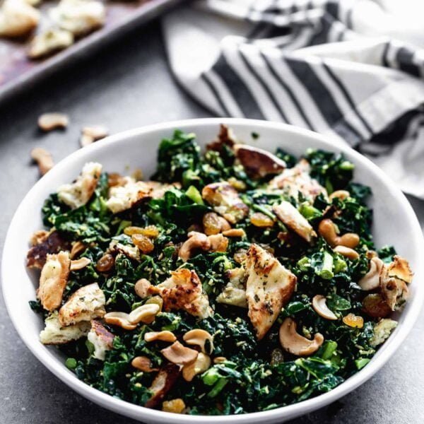 Coconut Curry Kale Salad with Naan Croutons