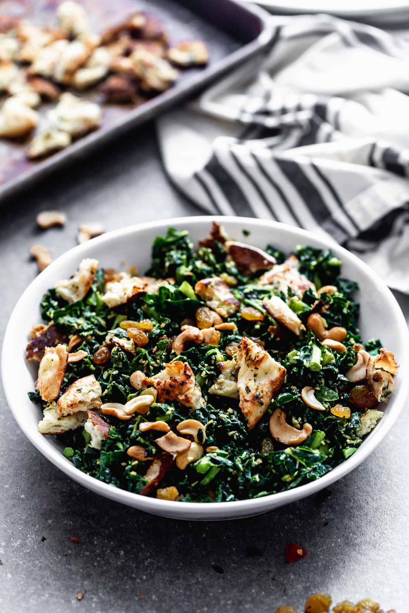 Coconut Curry Kale Salad with Naan Croutons