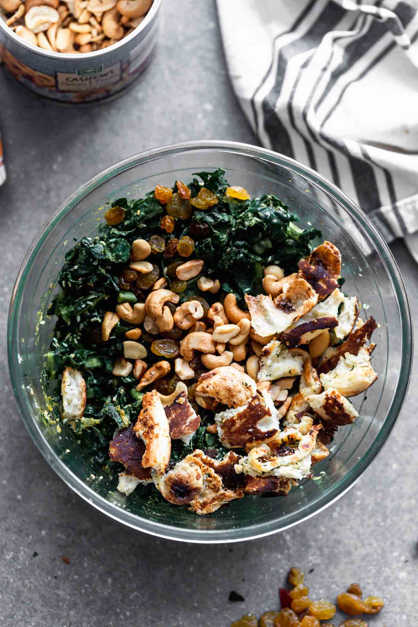 Coconut Curry Kale Salad with Naan Croutons