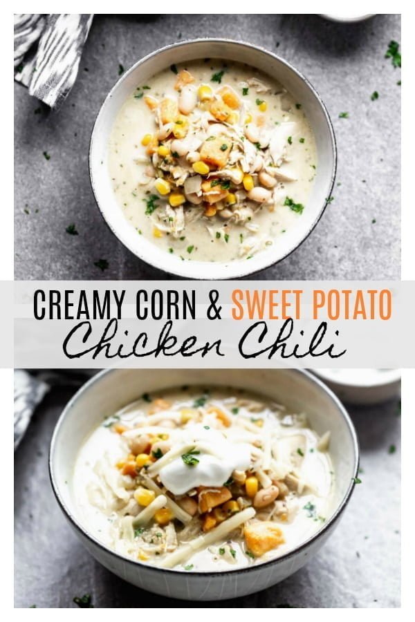Creamy Corn & Sweet Potato Chicken Chili