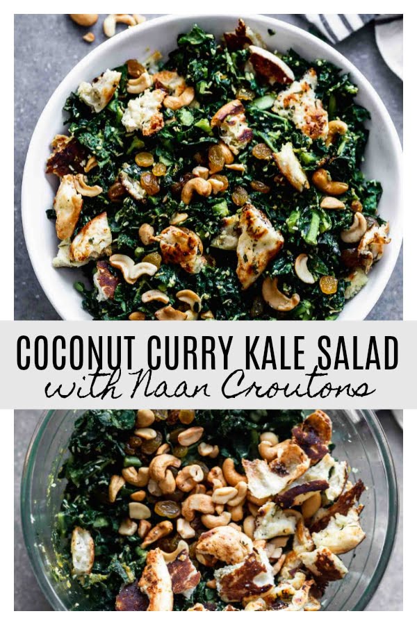 Coconut Curry Kale Salad with Naan Croutons