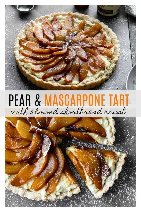 Pear and Mascarpone Tart with Almond Shortbread Crust #NielsenMasseyPartner