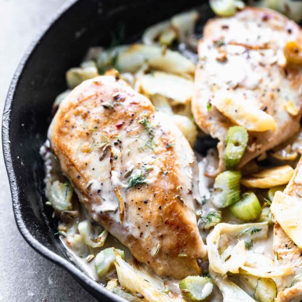 Chicken with Roasted Fennel and Apple Brandy Cream Sauce