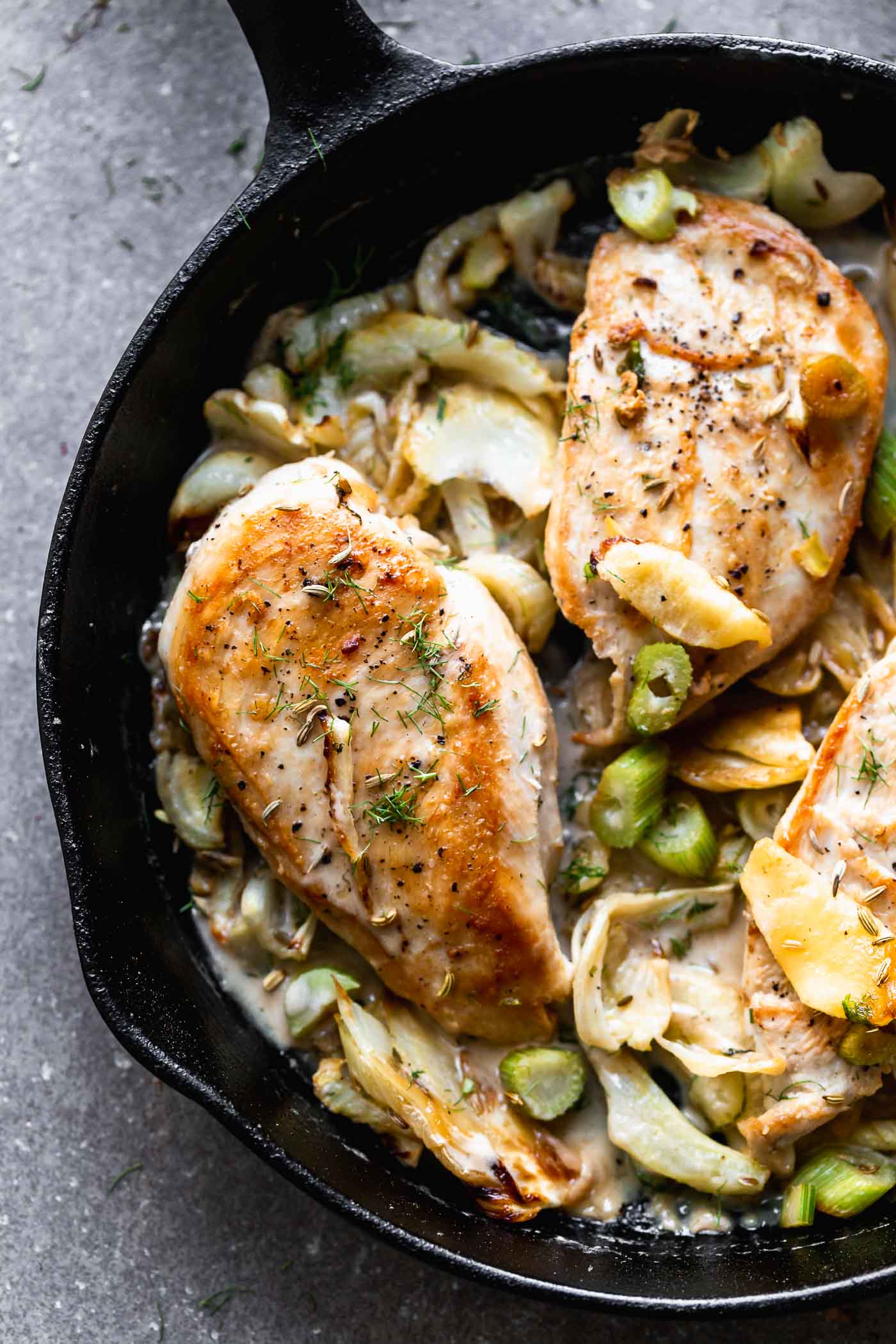 Chicken with Roasted Fennel and Apple Brandy Cream Sauce 