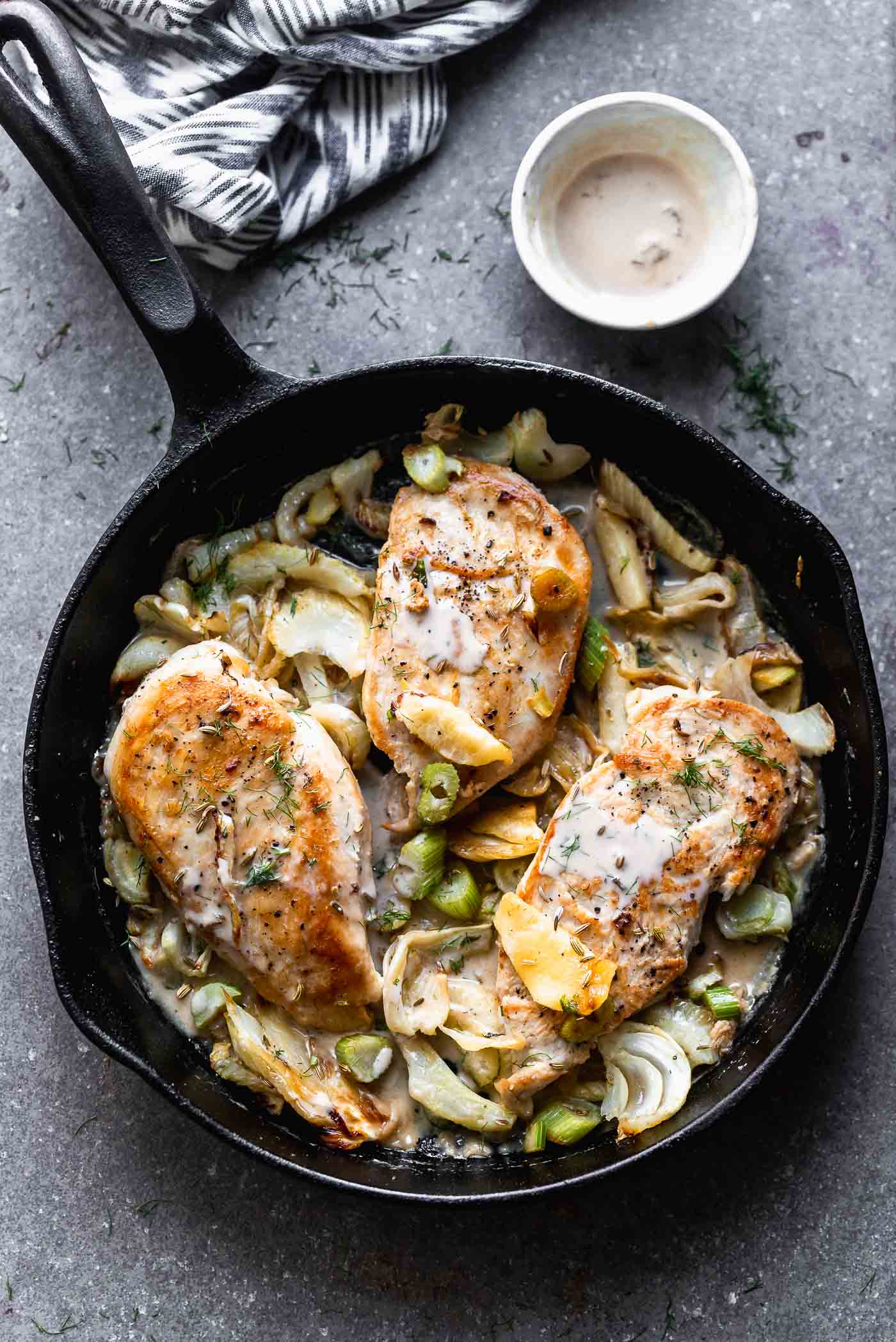 Chicken with Roasted Fennel and Apple Brandy Cream Sauce 