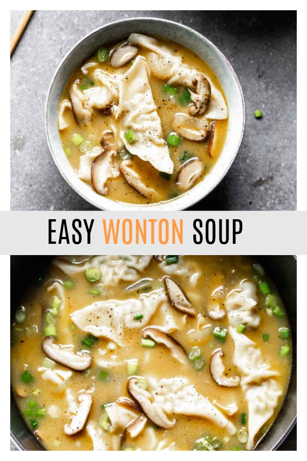 This Easy Wonton Soup takes a shortcut with frozen dumplings but doesn't take any shortcuts on flavor. The broth is packed with only a few ingredients - ginger, garlic, sesame and soy - but is SO flavorful. Earthy shiitake mushrooms and crisp green onions round it out! 