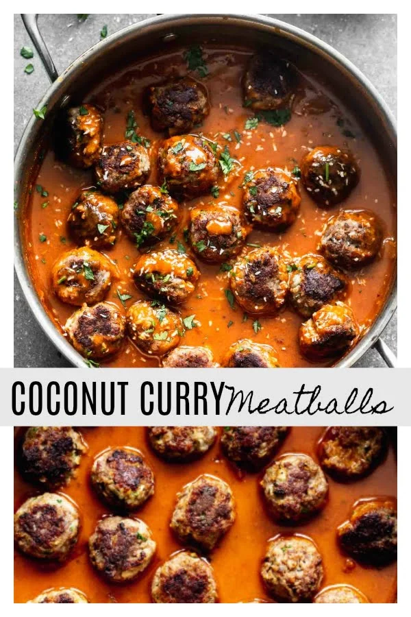 These Coconut Curry Meatballs require minimal ingredients, but have SO much flavor. They're packed with garlic, ginger, onion and cilantro, browned until crisp, and bathed in a luscious coconut curry sauce. Only 30 minutes from start to finish!