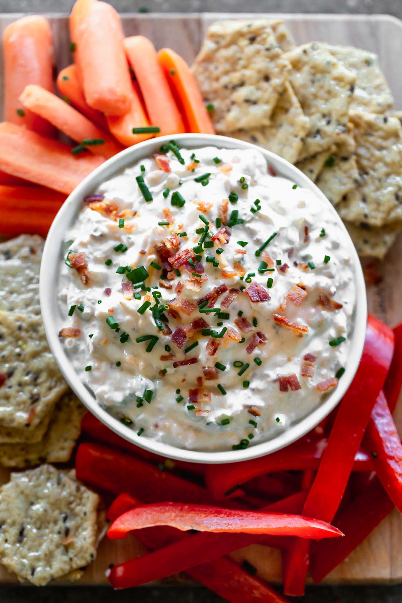 Skinny Loaded Baked Potato Dip - Cooking for Keeps