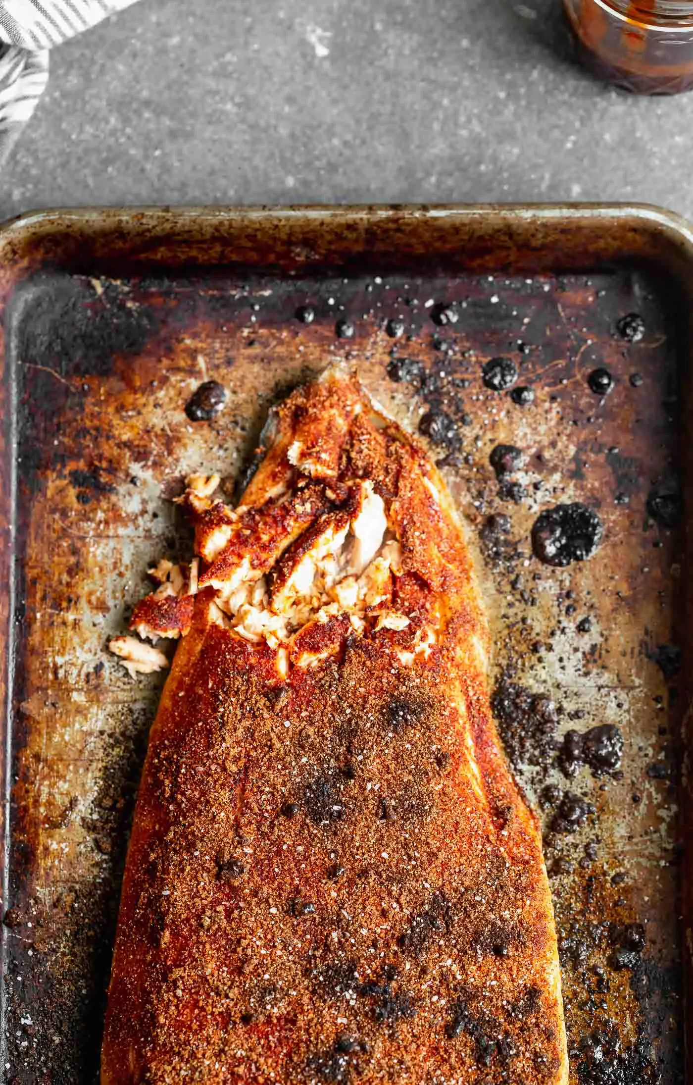 Slather the Baked BBQ Salmon with BBQ Sauce. 