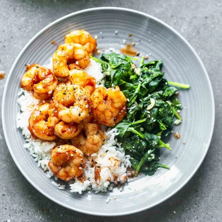 Easy Maple Soy Shrimp with Garlicky Spinach