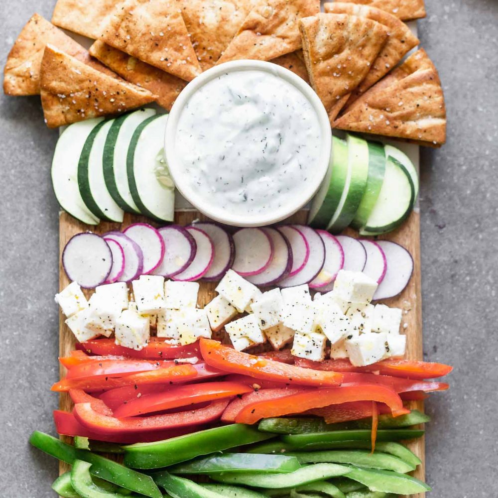 Greek Crudités with Tzatziki and Pita Chips Cooking for Keeps