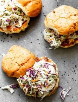 Spicy Chicken Burgers with Carrot & Cabbage Slaw - Cooking for Keeps