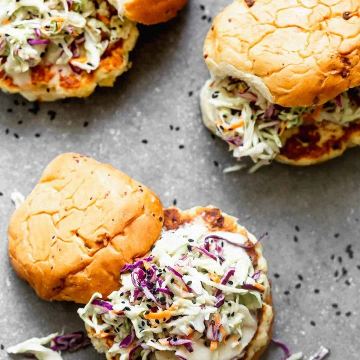Spicy Chicken Burgers with Wasabi Coleslaw