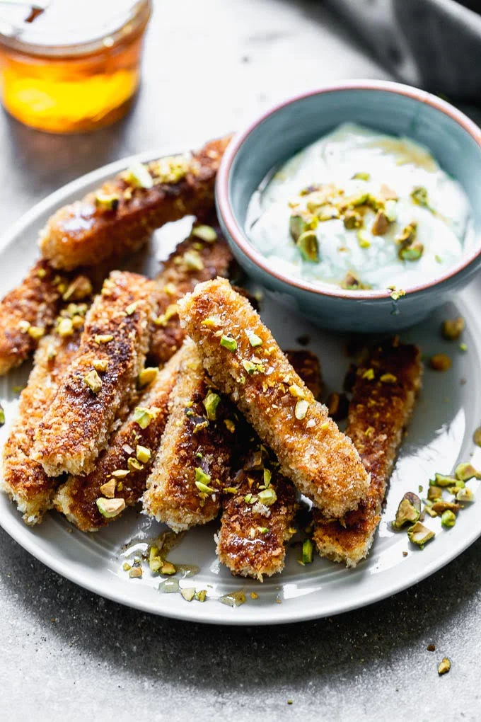 Easy halloumi fries with honey greek yogurt