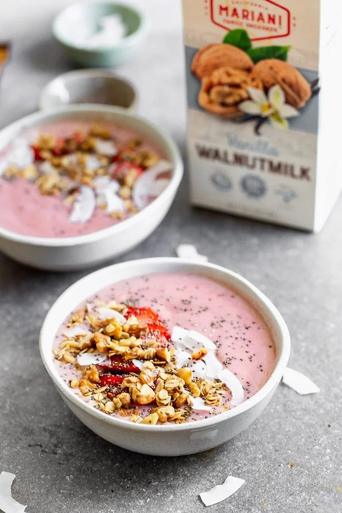 Strawberry Smoothie Bowls with Walnut Crumble