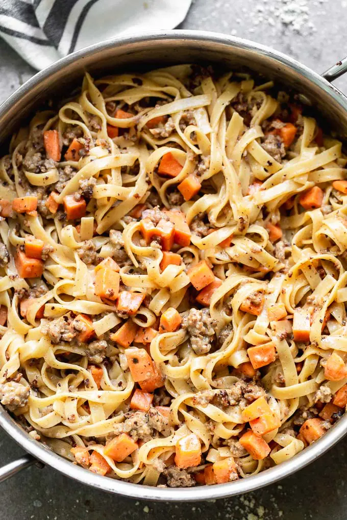 Creamy Sausage Pasta with Sweet Potato 