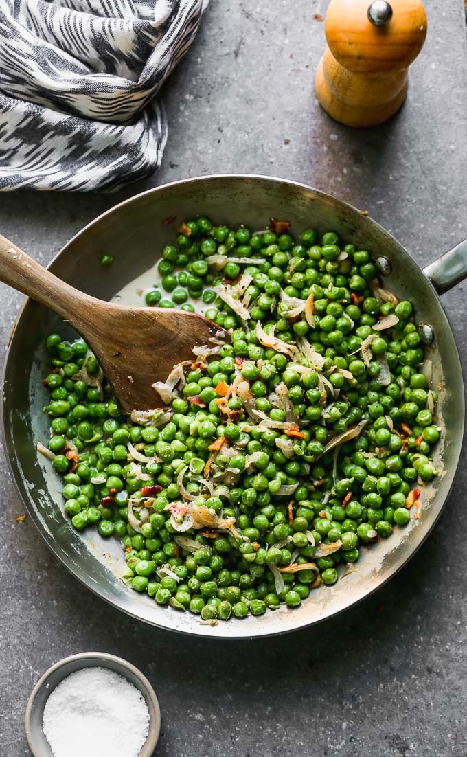 Peas with pancetta, caramelized shallots and sherry.