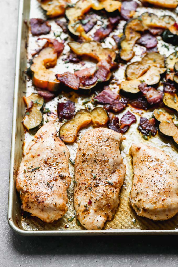 Cook bacon, squash and chicken