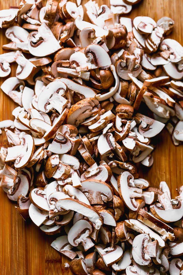 Sliced cremini and shiitake mushrooms
