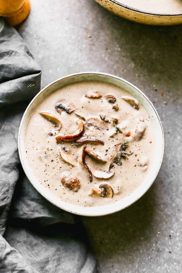 &nbsp;If you could dream up the most luxurious, creamy, hearty soup, it would be this Cream of Mushroom Soup. This creamy mushroom soup is packed with two different kinds of mushrooms, lots of dry sherry, garlic, and just a hint of fresh thyme. Delicious and oh-so dreamy.