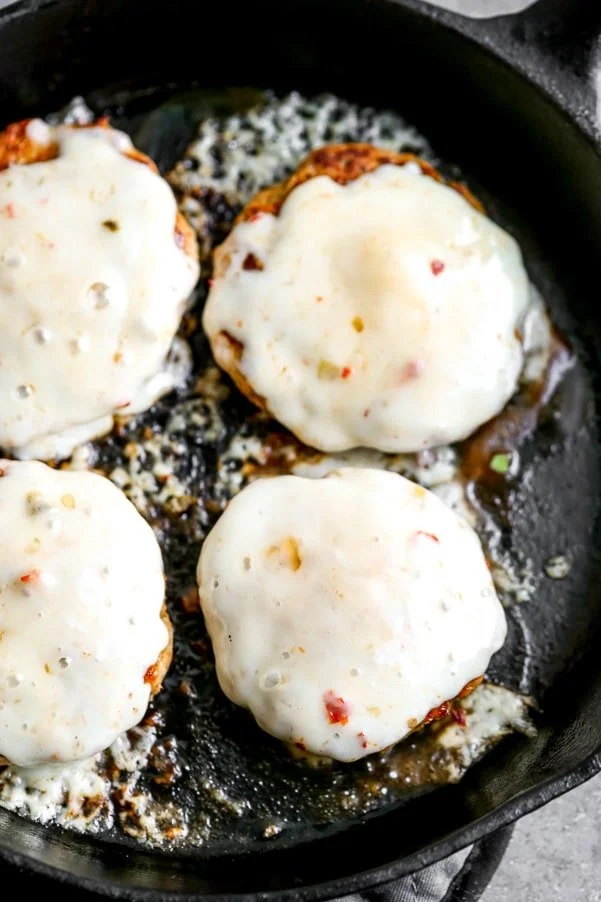 Mexican chicken patties with melted pepper jack cheese