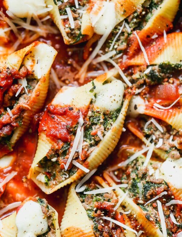 Spinach and Ground Beef Stuffed Shells