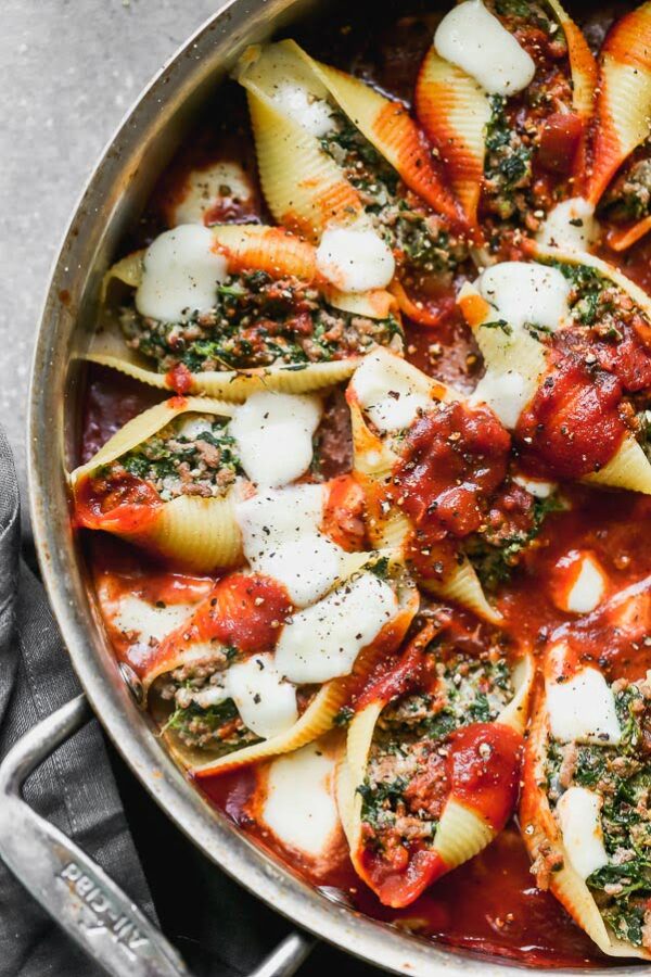 Stuffed Pasta Shells with Ground Beef and Spinach - Cooking for Keeps