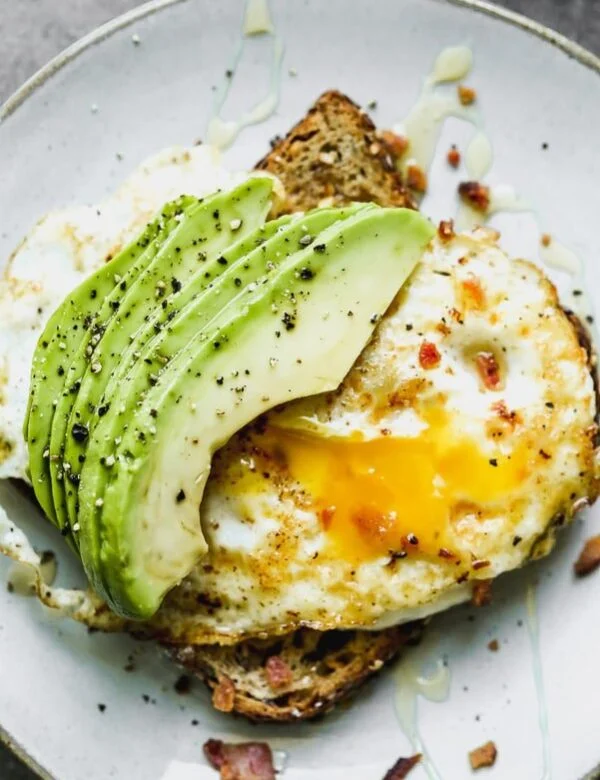 The BEST Avocado Toast with Egg, Almond Butter, and Bacon
