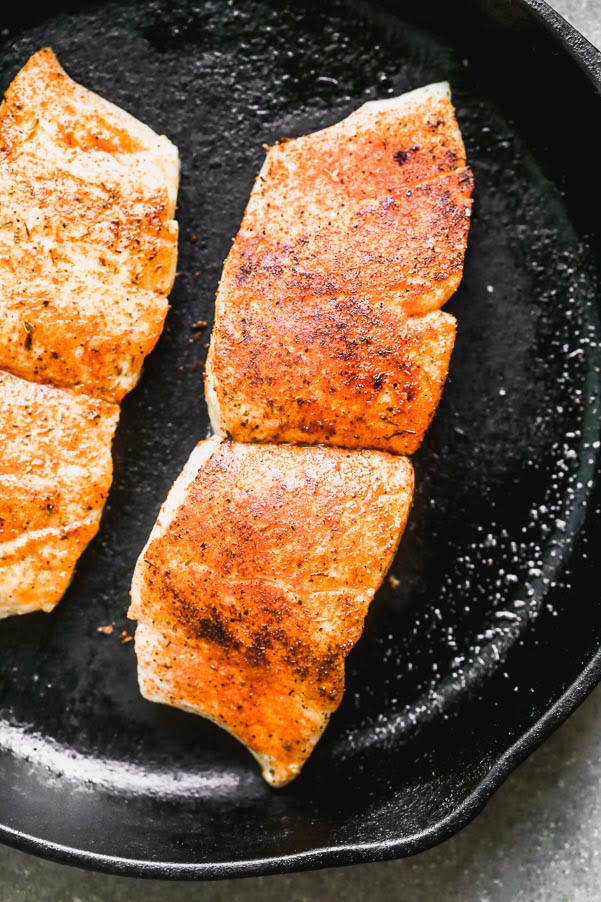 Sear halibut in a cast-iron skillet