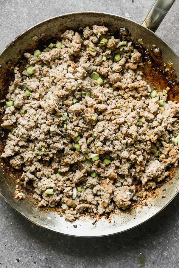 Cook ground turkey or chicken with lemongrass, coconut oil, garlic, and onion. 
