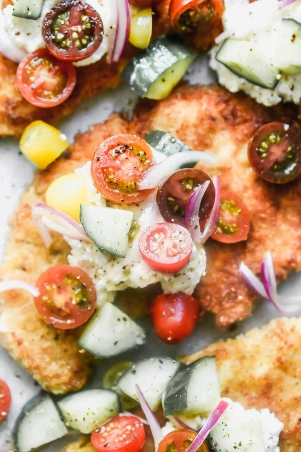 Crispy Chicken Cutlets with Ricotta and Tomato Salad
