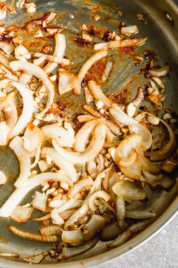 Caramelize onions and peppers