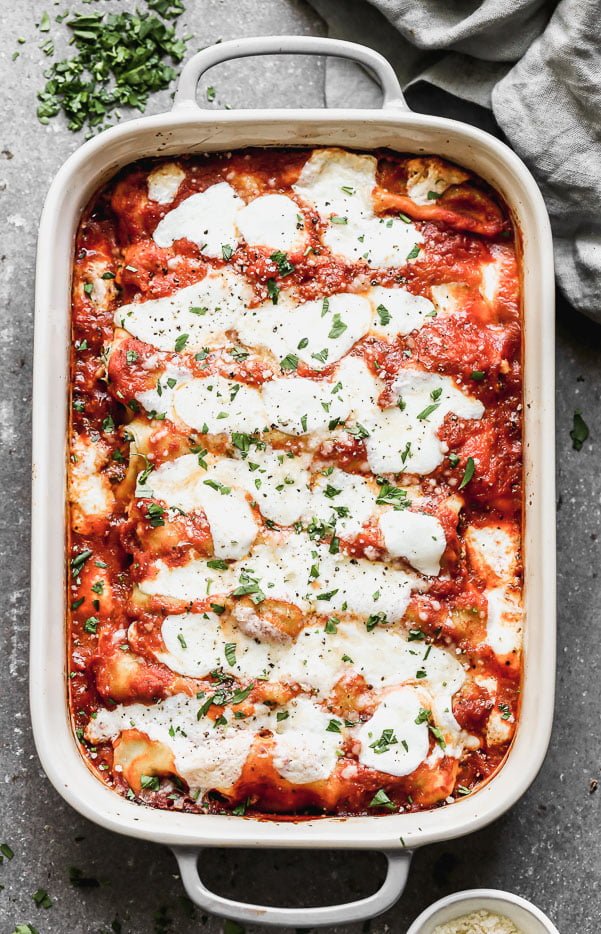 Chicken Cannelloni may be a labor of love, but rest assured, this is one great love story. We stuff homemade pasta sheets with a creamy ricotta, shredded chicken, and spinach, cover in our favorite marinara sauce, and gooey fresh mozzarella cheese and then bake until bubbly and you can no longer handle the smells permeating throughout your house.&nbsp;