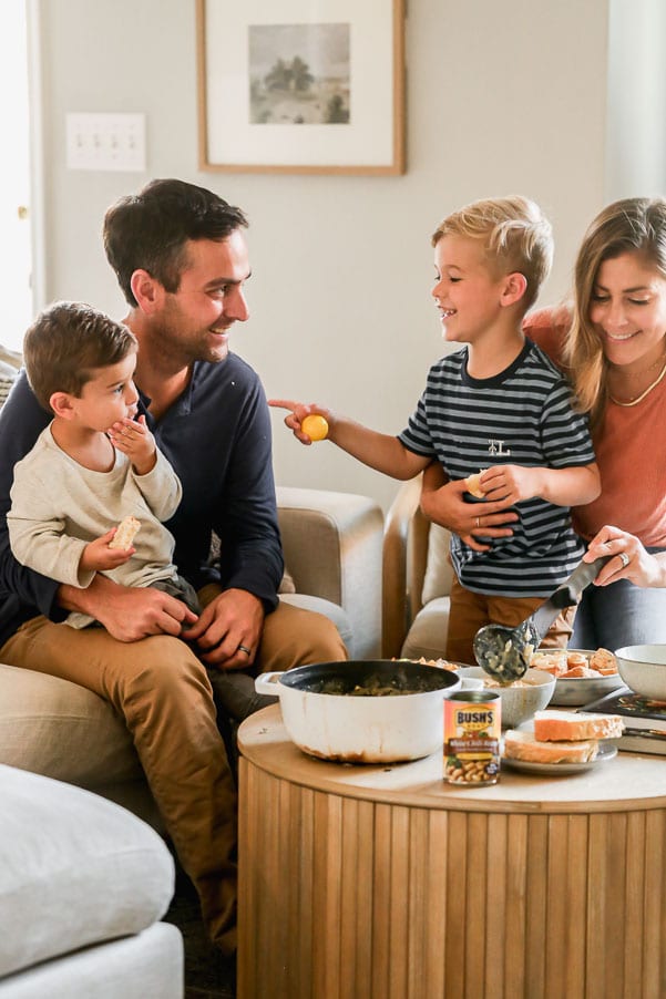 Family eating Green Chicken Chili 