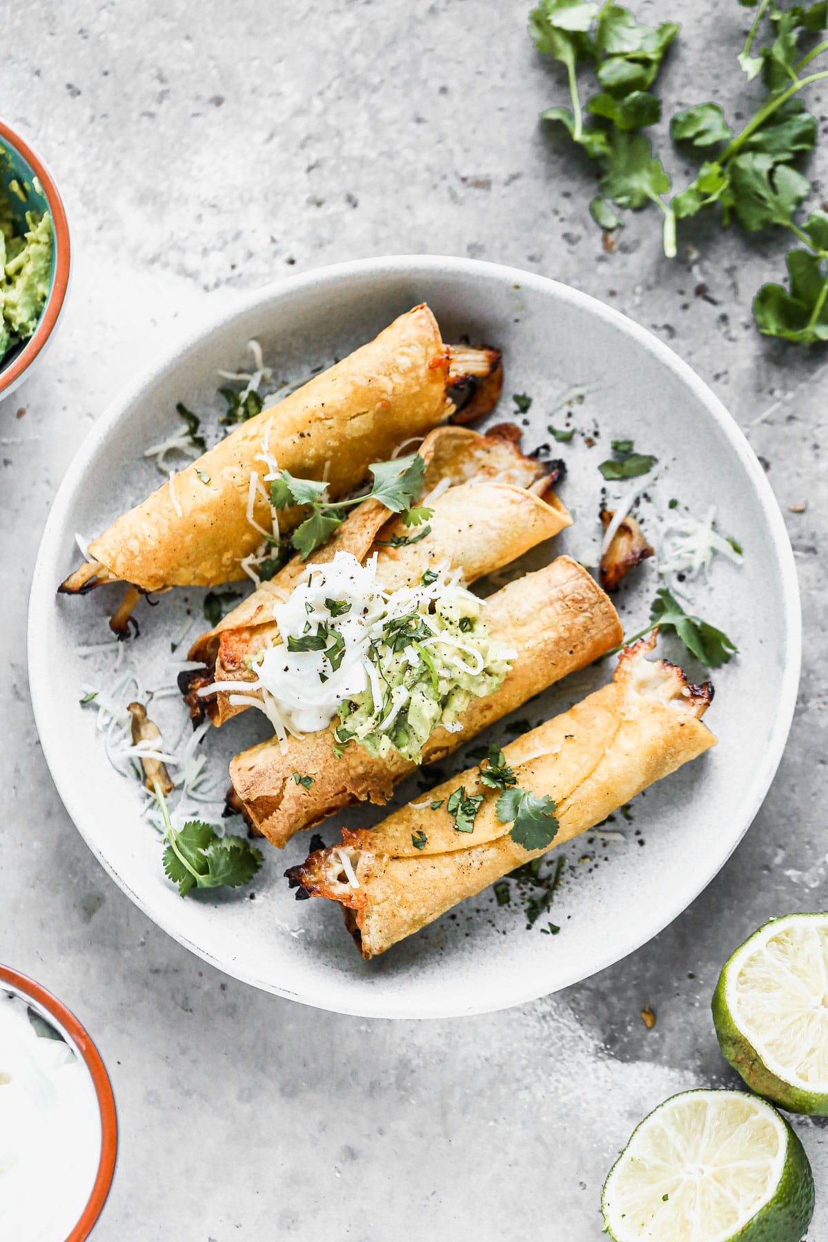 Irresistibly crispy on the outside and filled with shredded honey lime chicken and plenty of melted monterey jack cheese on the inside, our Air Fryer Taquitos are the perfect Game Day snack. Serve with an easy guac and lime sour cream to finish them off. 