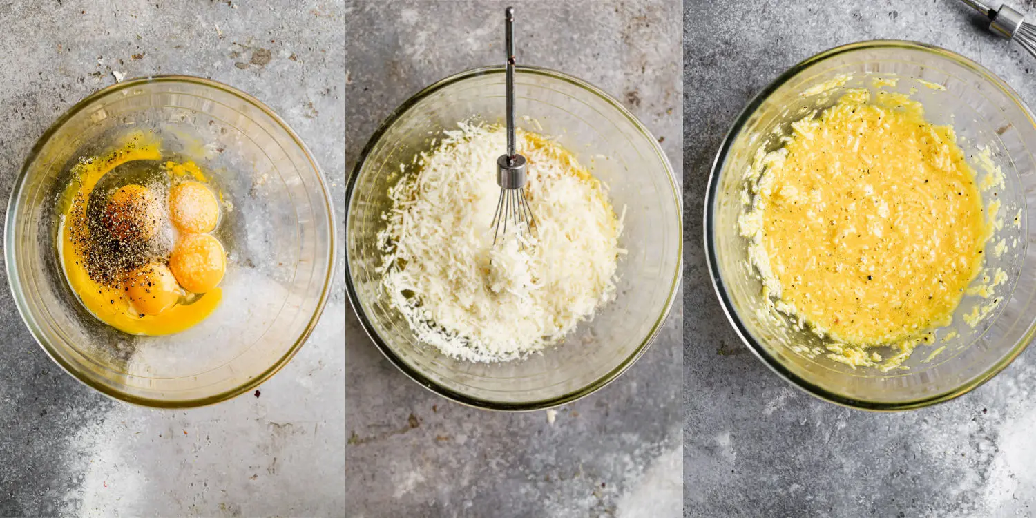 Whisk eggs with cheese, salt and pepper. 