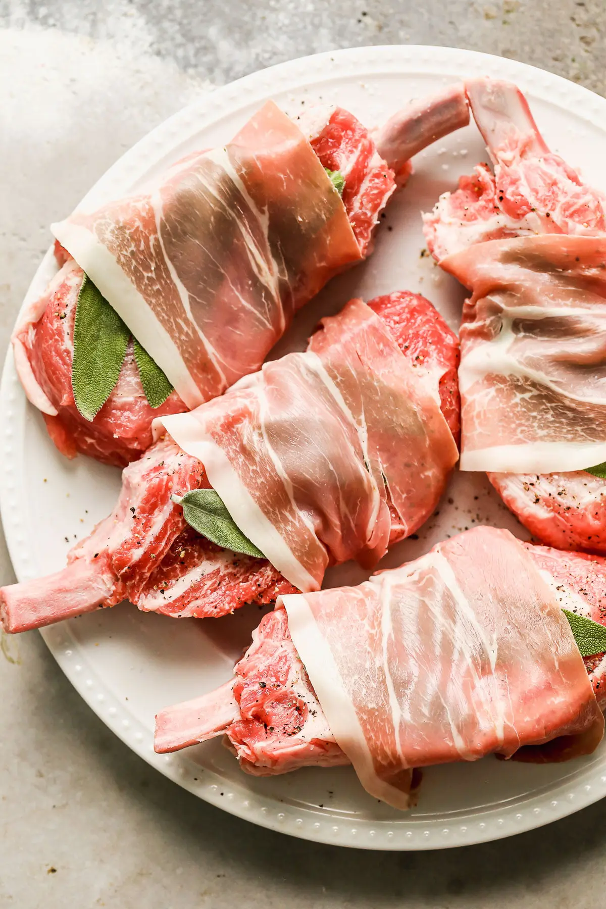 Pork Chops wrapped in sage and prosciutto