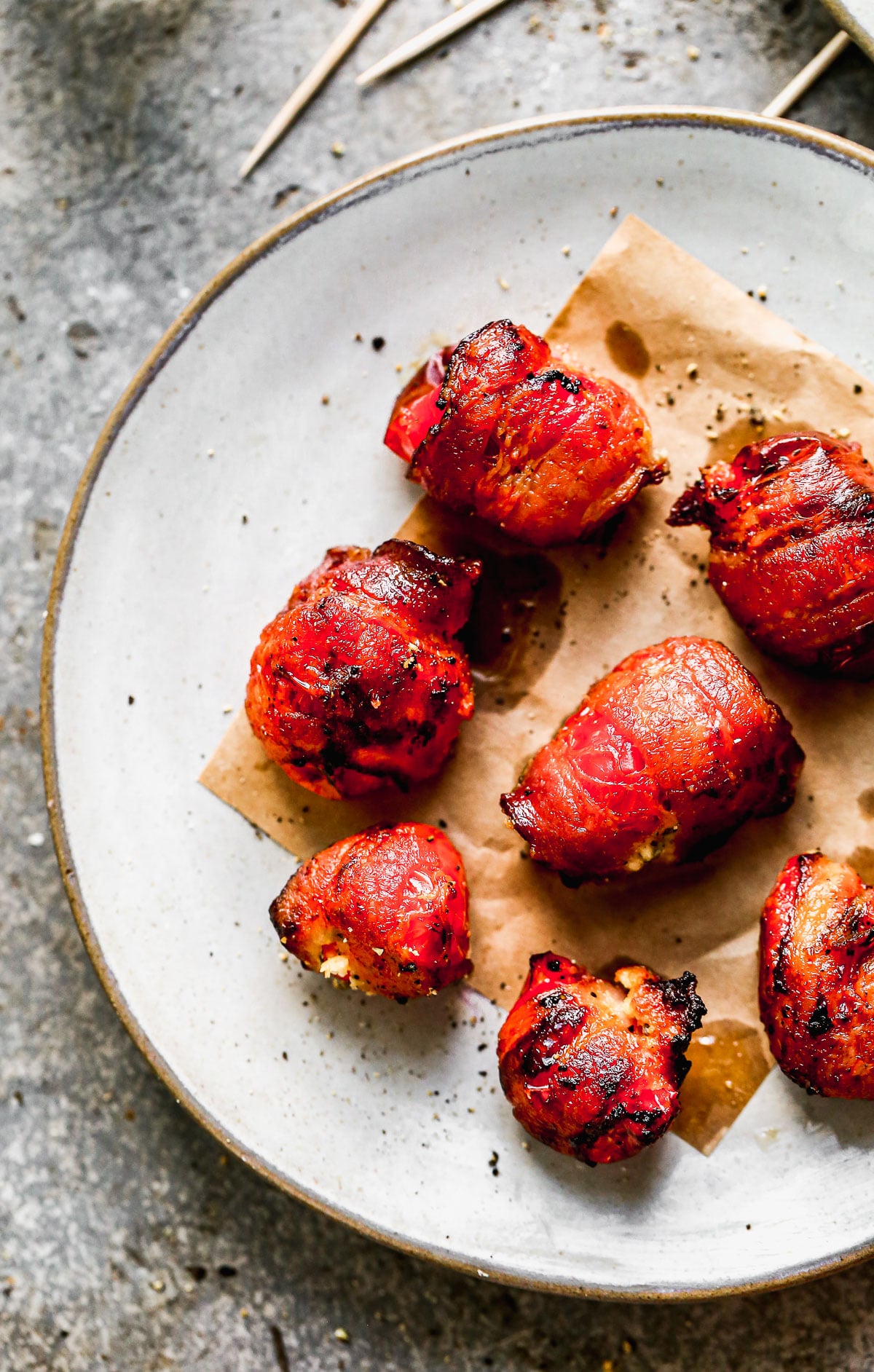 Bacon-Wrapped Stuffed Peppadews:These little bites of heaven are stuffed with our favorite herbed cheese, wrapped in salty bacon and popped into the air fryer until irresistibly crispy and creamy. The perfect happy hour treat! 